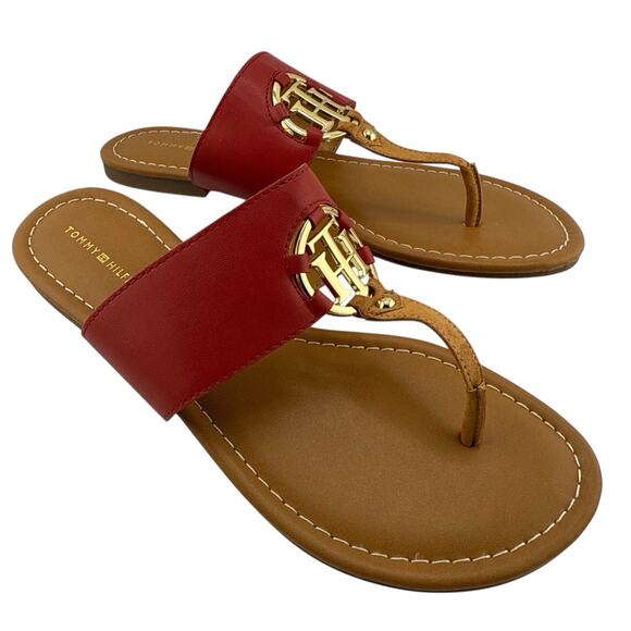 Tommy Hilfiger Women's Sia Red Thong Sandal Gold Tone Hardware Size 8.5M NWB - Picture 2 of 16